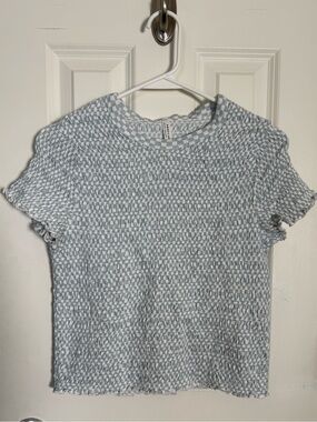 American Eagle Outfitters Light Blue and White Checked Smocked Baby Tee